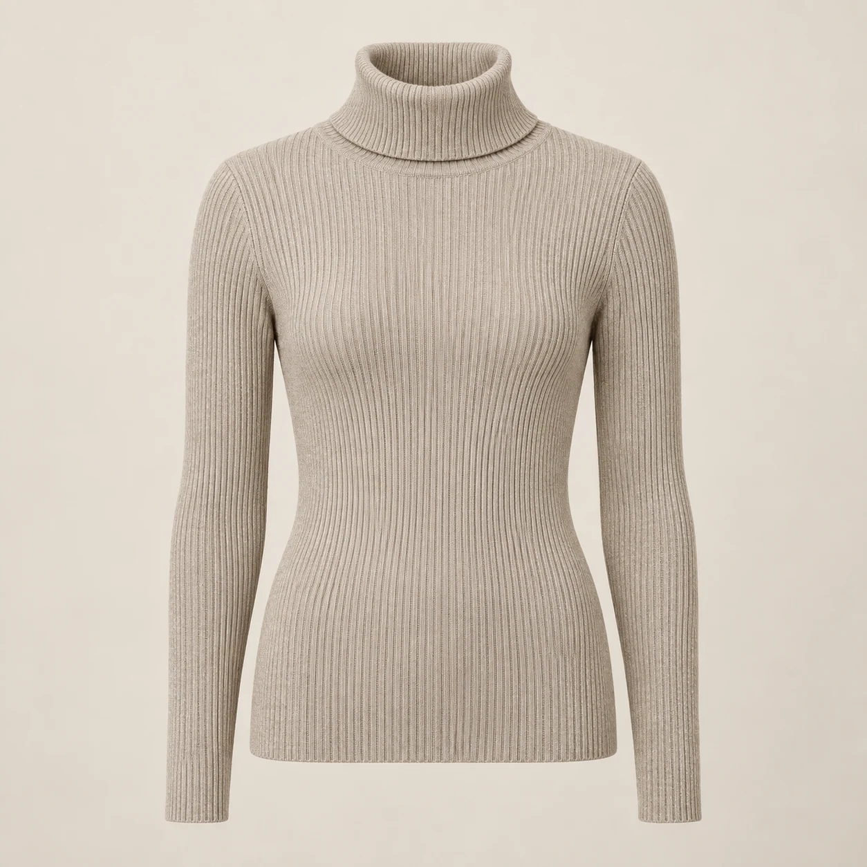 Arden Ribbed Roll Neck in stone, clothing product photograph