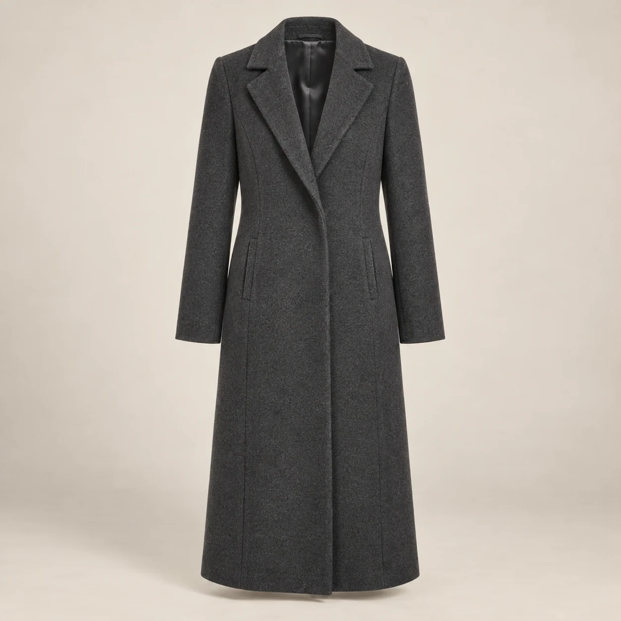 Audley Longline Coat in charcoal, clothing product photograph