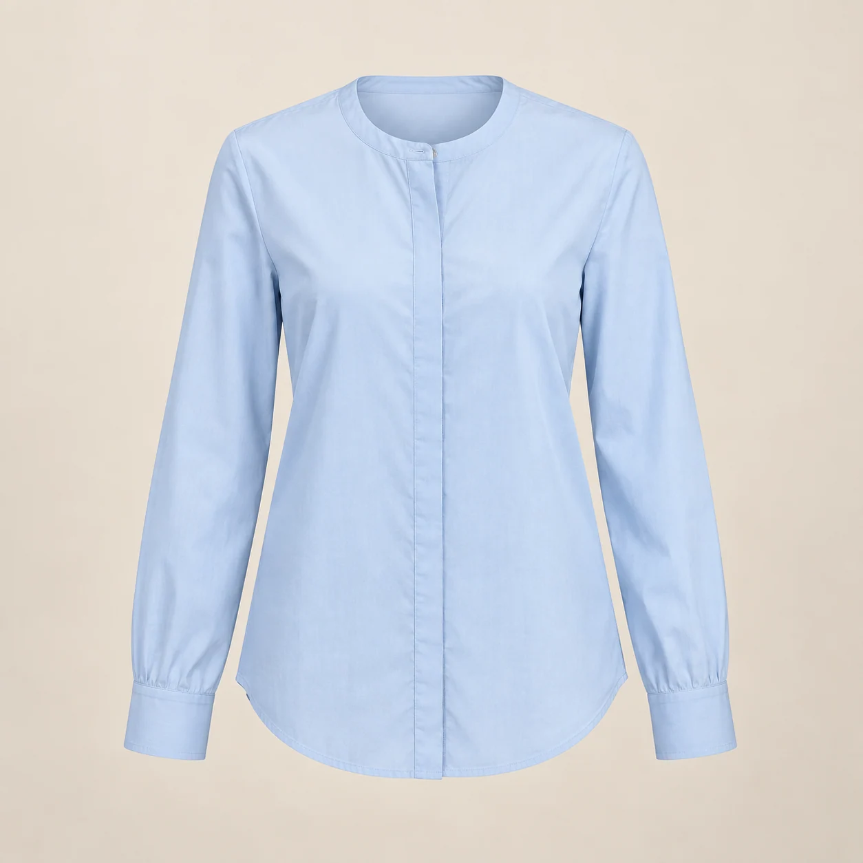 Lyra Collarless Shirt in pale blue, clothing product photograph