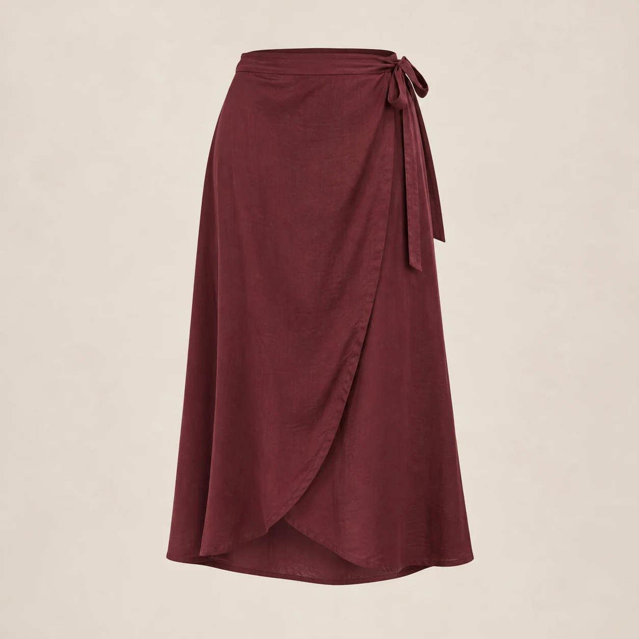 Maia Wrap Midi Skirt in burgundy, clothing product photograph