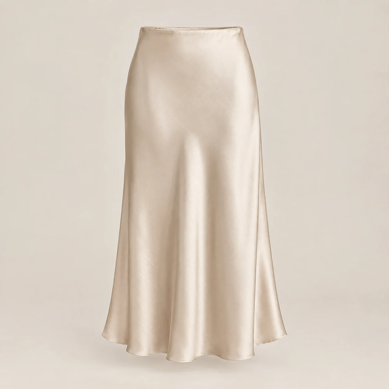 Ophelia Bias Midi Skirt in champagne, clothing product photograph